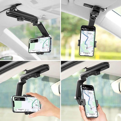 Cell Phone Holder for Car Sun Visor, Mount Clip for Car Cellphone 360° Rearview Phone Holder for Car Perfectly for-Black