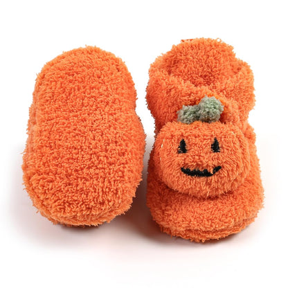Ohwawadi Baby Booties Cozy Fleece Infant Baby Christmas Halloween Pumpkin Slippers Soft Bottom Warm Cartoon Socks Newborn Crib Shoes
