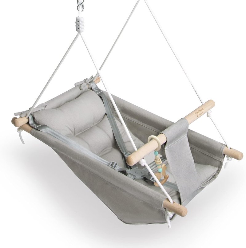 Baby Swing - Indoor & Outdoor Canvas Hammock for Toddlers | Comfortable Seat, Adjustable 5-Point Harness, Grey