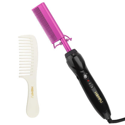 Electric Hot Comb Hair Straightener Heat Pressing Comb Curling Flat Iron Curler Hair Straightener Brush for Natural Black,Anti-Scald Beard Straightening Electric Press Comb