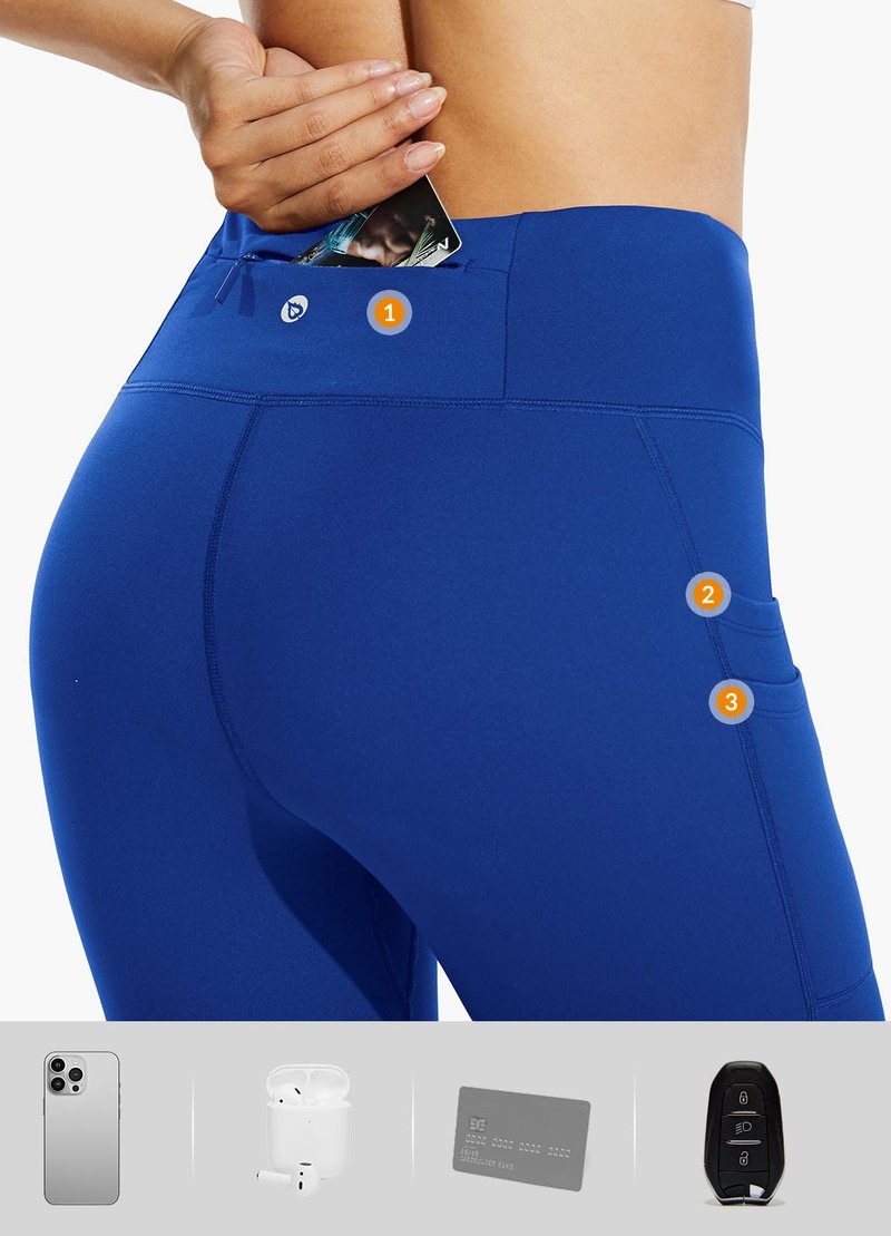 baleaf Fleece Lined Leggings Women Water Resistant 25" Petite Winter Warm Legging Thermal Running Tights Yoga Hiking Pants Blue L