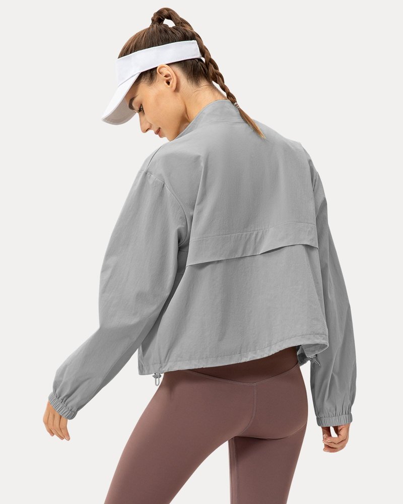 Locachy Women's Lightweight Zip Up Athletic Jacket Stand Collar Windproof Sun Protection Workout Outdoor Jacket Grey XL