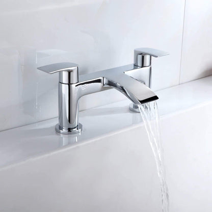 Hapilife Bath Tap Waterfall Bathroom Bathtub Mixer Taps 2 Holes Tub Tap Monobloc Bath Filler Mixer Taps Chrome Dual Lever Mono Deck Mounted Modern