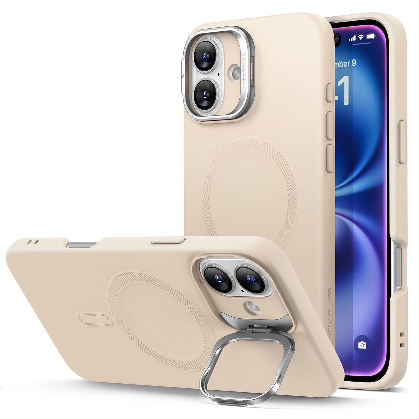 ESR Silicone Case for iPhone 17, Built-in Camera Stash Stand Compatible with MagSafe, Military-Grade Drop Protection Magnetic Phone Case for iPhone 17, Cloud Series, Rosy Pink