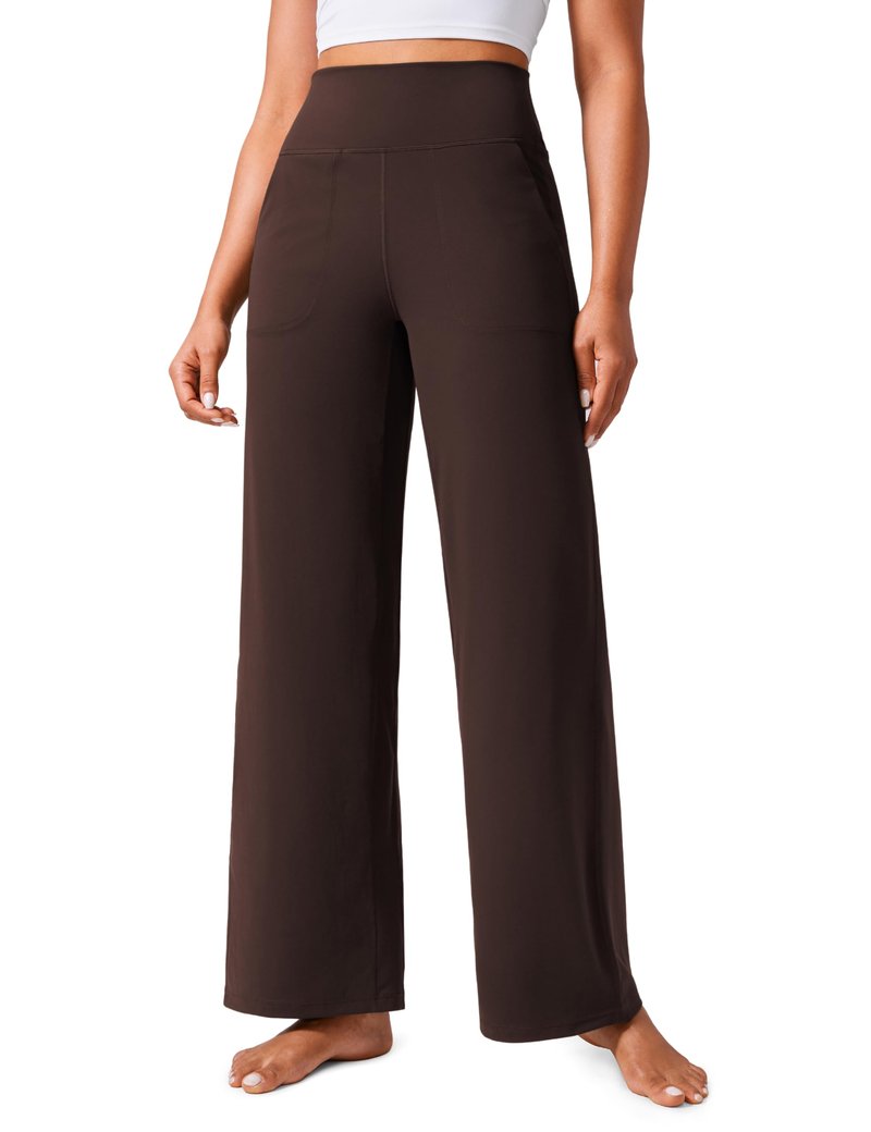 CRZ YOGA Butterlift Wide Leg Pants Pockets 29" - High Waisted Yoga Lounge Buttery Soft Comfy Casual Womens Hot Fudge Brown Small