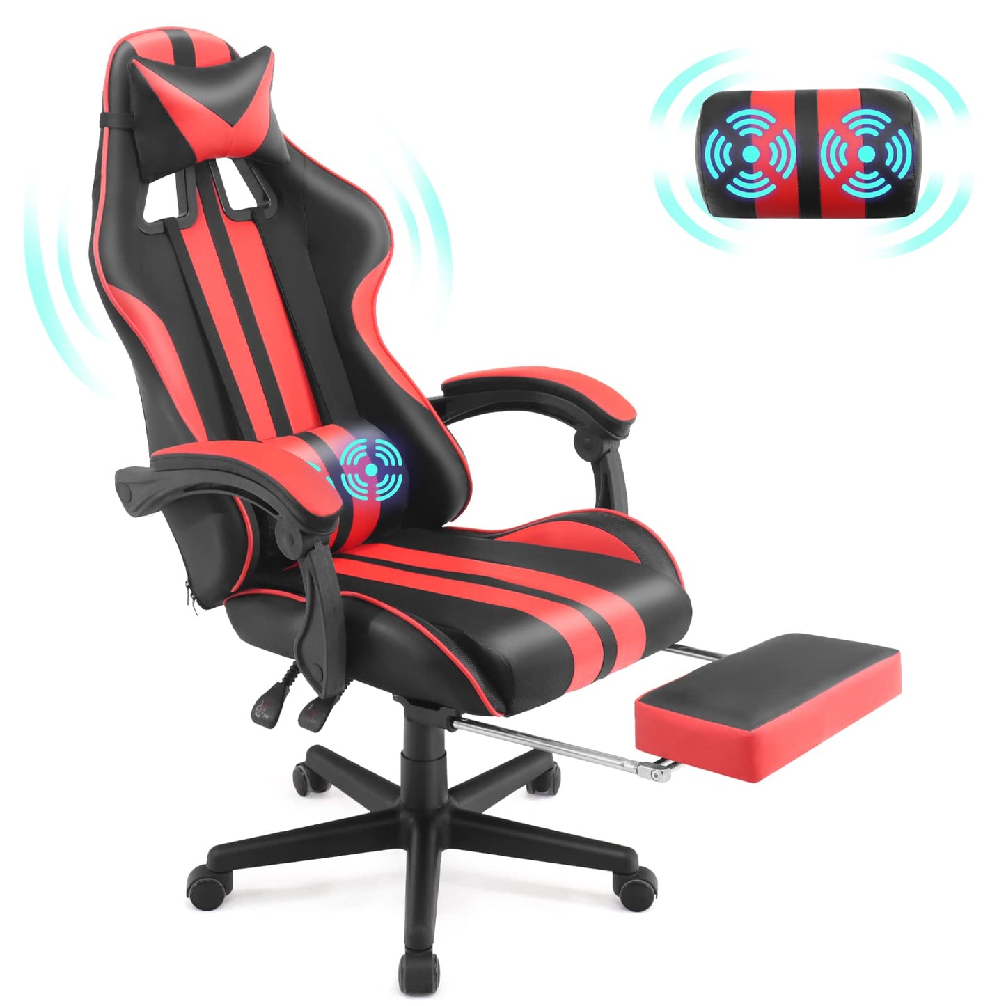 Ferghana Gaming Chairs Red with Footrest,Ergonomic Racing Style PC Game Computer Chair with Headrest Lumbar Support Adjustable Recliner PU Leather Video Computer Chair(Red)