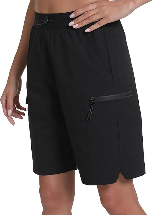 Rrosseyz Women's Hiking Cargo Shorts with Pockets Quick Dry Athletic Gym for Women Exercise Lounge(Black,L)