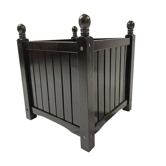 FRITHJILL Black Wooden Garden Planter Box with Decorative Ball Finials - Square Outdoor Flower Pot for Patio, Porch, Deck - 15.75" x 15.75" x 18.5" Herb & Plant Container