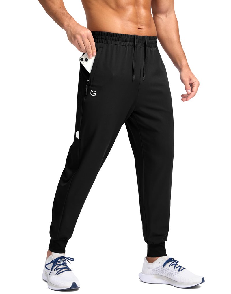 G Gradual Men's Joggers with Zipper Pockets Lightweight Athletic Workout Pants Quick Dry Sweatpants for Men Running Hiking(Black,M)