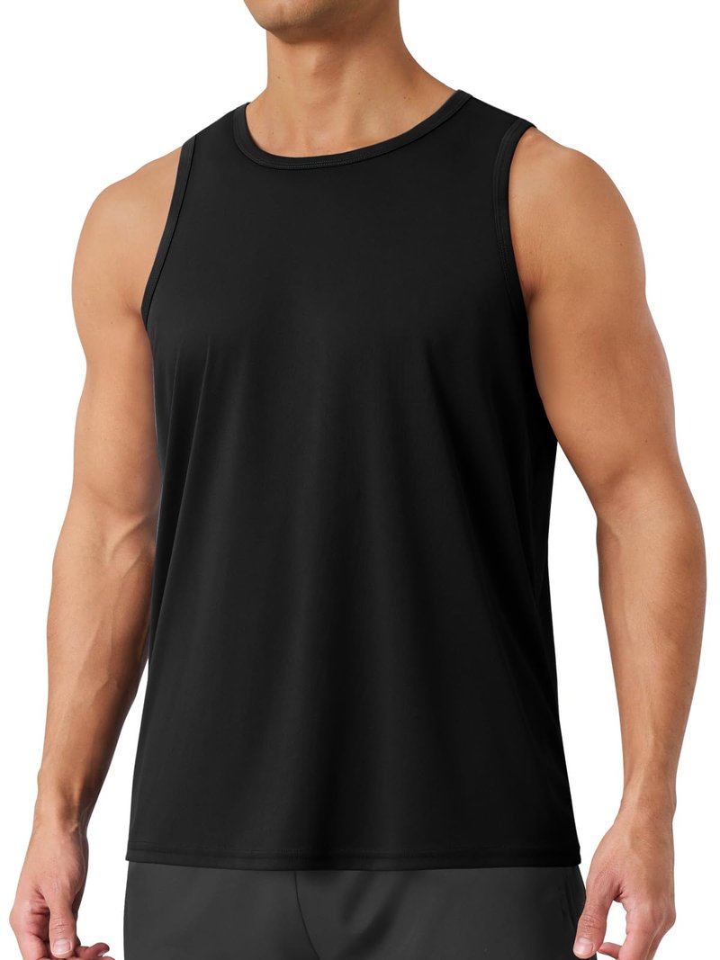 BOOJO Tank Tops Men - Summer Black Quick Dry Moisture Wicking Workout Muscle Sleeveless Shirts for Gym Running Beach