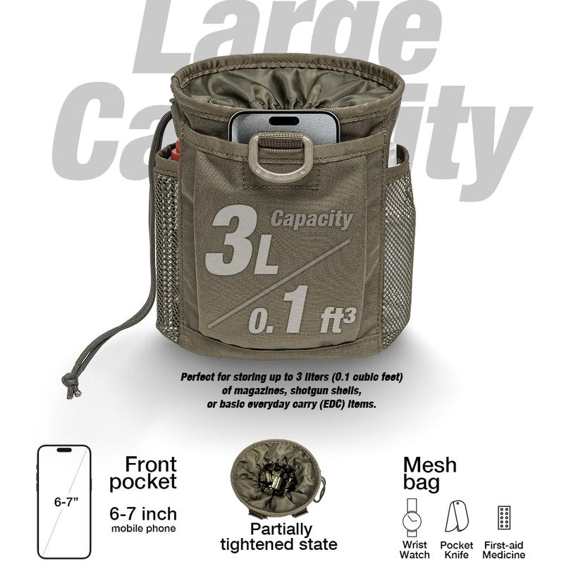 TSPRO MOLLE Tactical Dump Pouch with Adjustable Drawstring Closure for Magazines, Ammo, Tactical Vests & Duty Belts (Green)