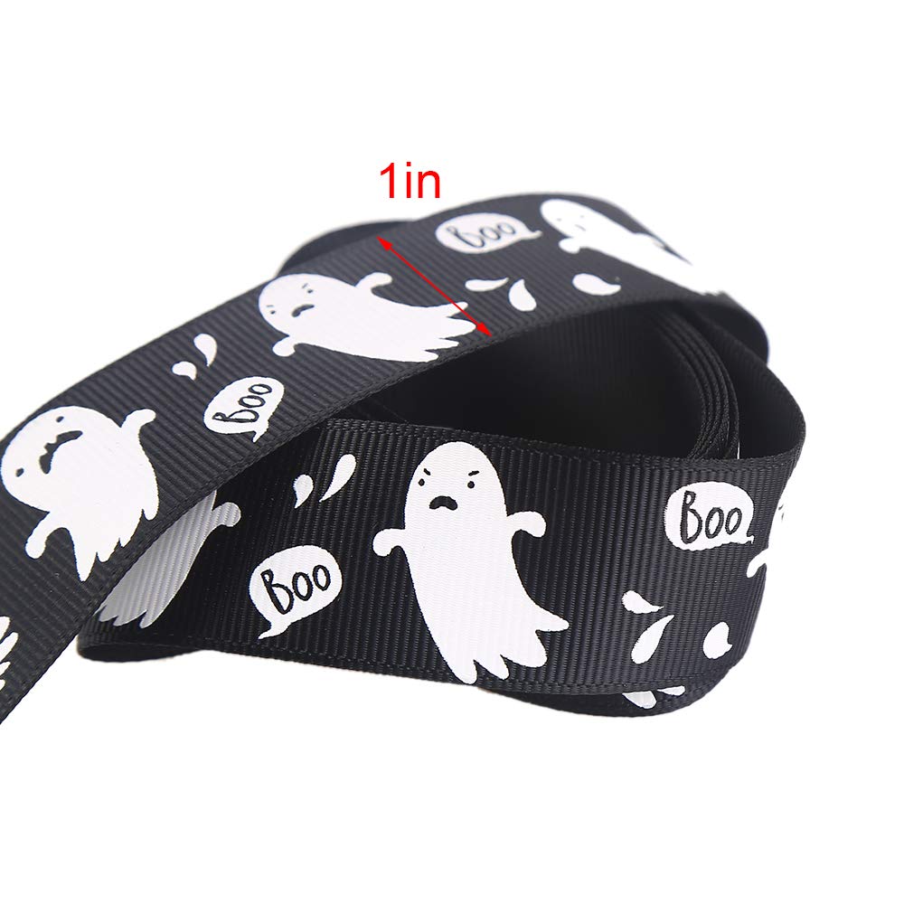 CCINEE 24 Yard 1 Inch Halloween Grosgrain Ribbons, Decorative Halloween Ghost Spider Printed Ribbons for Gift Wrapping Supply