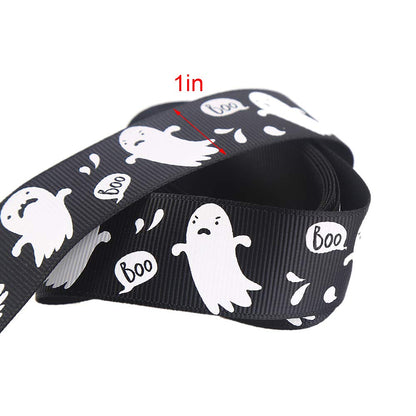CCINEE 24 Yard 1 Inch Halloween Grosgrain Ribbons, Decorative Halloween Ghost Spider Printed Ribbons for Gift Wrapping Supply