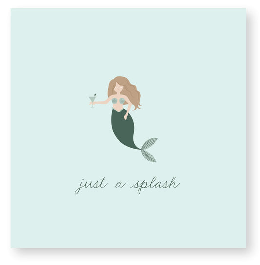 X&O Paper Goods Blue 'Just a Splash' Mermaid Beverage and Cocktail Napkins, 20pc, 5" W x 5" L