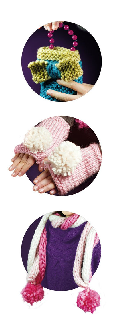 BUKI France Be Teens Knitting Kit – Kids Craft Set with 290g Wool | Learn Finger Knitting, Needle Knitting & Stocking Stitch | Make a Scarf, Purse & Gloves | Creative Gift for Children Age 8+