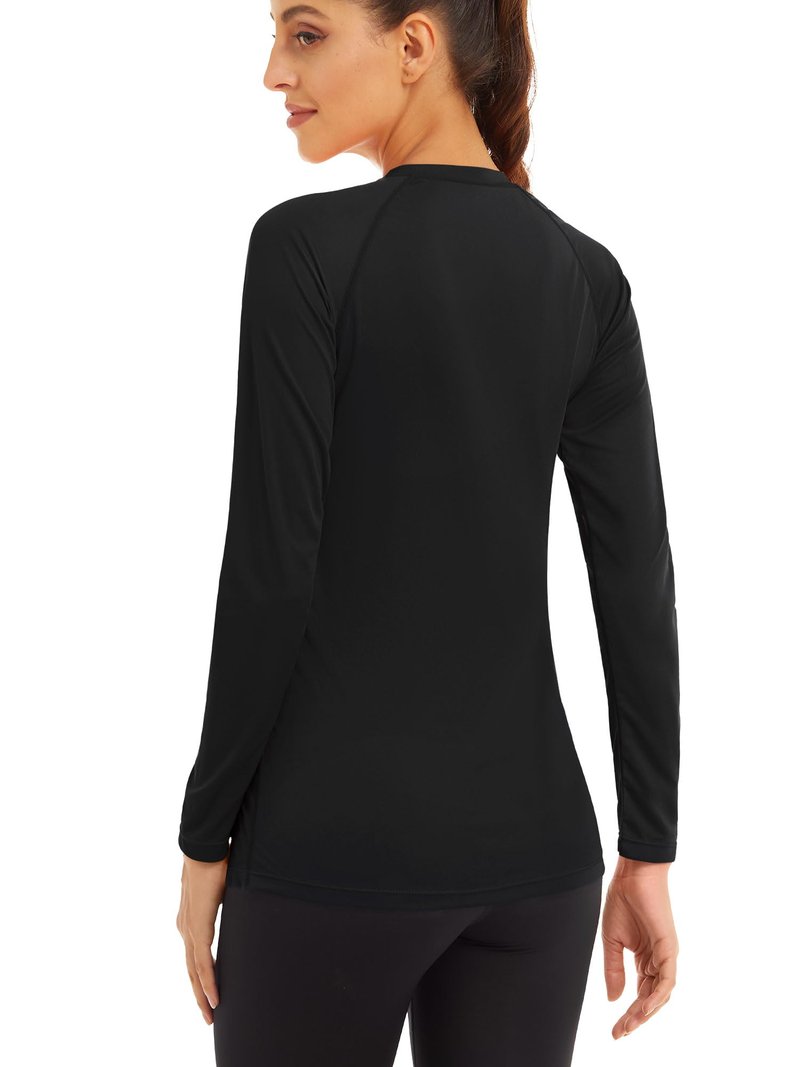 MAGCOMSEN Women's UPF 50+ SPF Long Sleeve Swim Shirt, Fishing & Hiking Rash Guard - Black