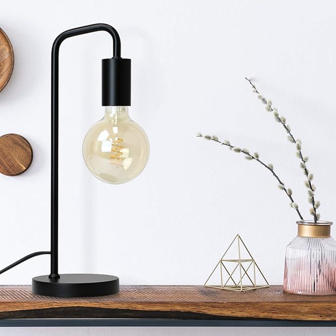 O’Bright Industrial Desk Lamp, 100% Metal Lamp, UL Certified Ceramic E26 Socket, Minimalist Design for Home Decoration, Table Lamp for Bedroom/Office/Dorm, ETL Listed, Black