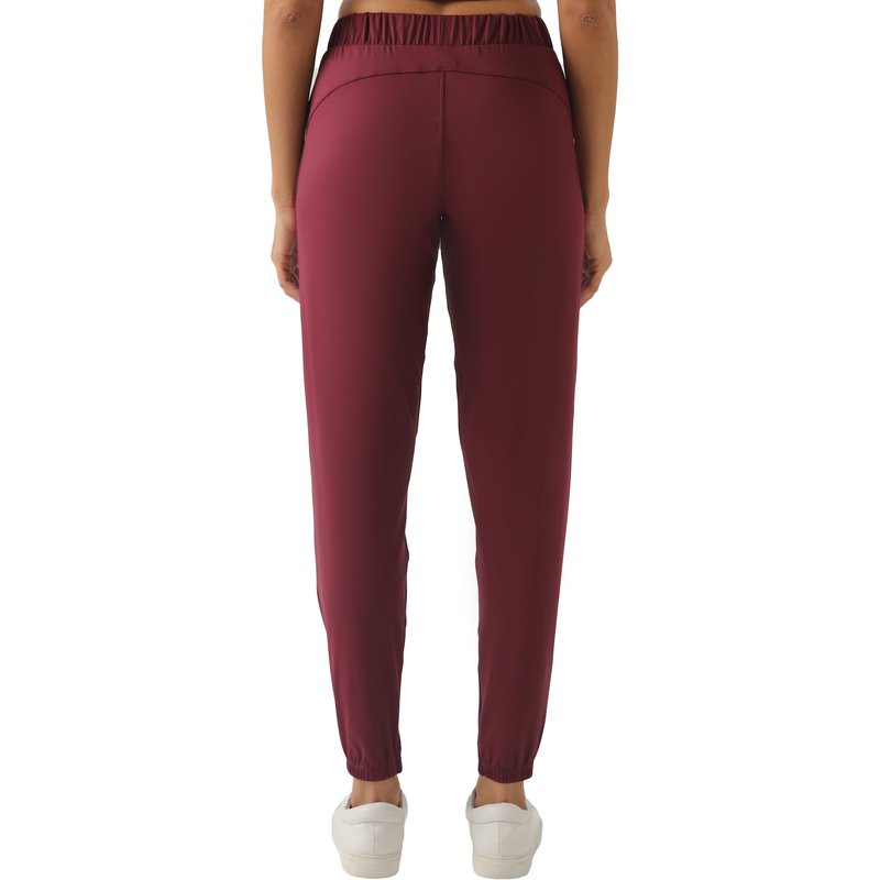 Haowind Women's High-Stretch Workout Joggers with Deep Zipper Pockets - Elastic Waist Yoga Pants for Running Travel Lounge (Burgundy M)
