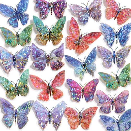 50 PCs Butterfly Wall Decor Cute Fairy Butterflies Wall Stickers 3D Butterflies for Birthday Cake Wedding Party Craft Room Decor Removable DIY Wall Decals sm- (Mixed)