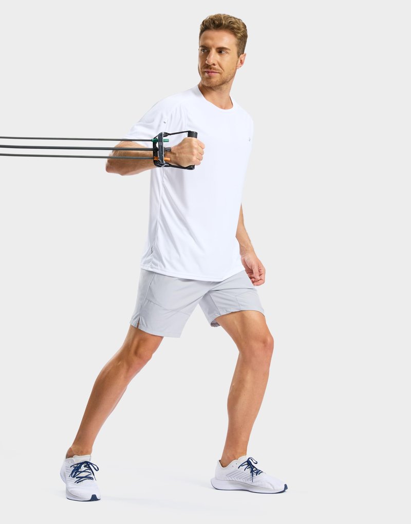 Pudolla Men's Workout Running T-Shirts Lightweight Quick Dry Athletic Gym Shirts for Men Short Sleeve Sport Tee Tops(White Large)