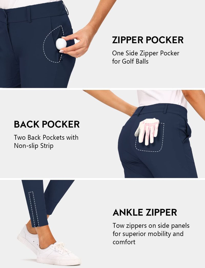 Hiverlay Womens pro Golf Pants Quick Dry Slim Lightweight Work Pants with Straight Ankle Also for Hiking or Casual Ladies，Deepblue-m
