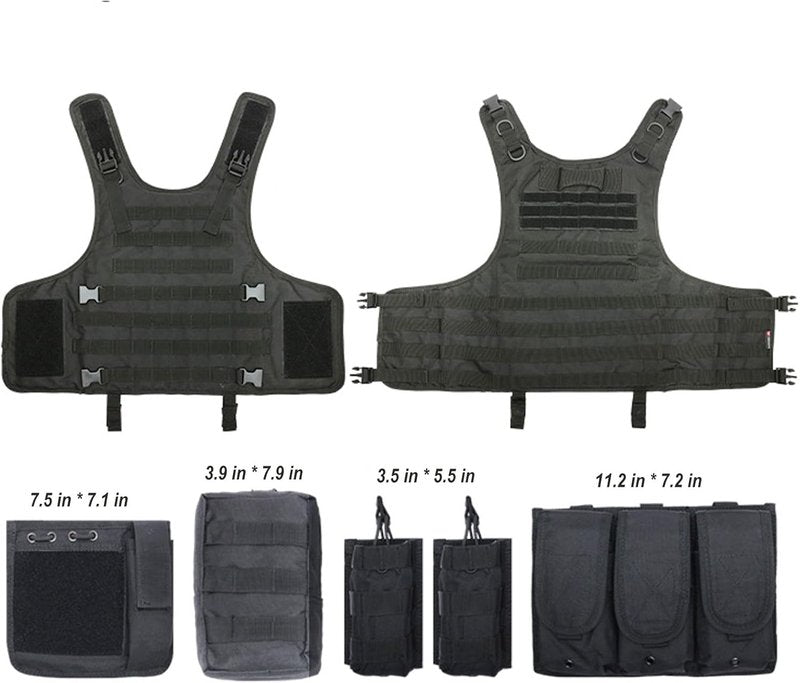 Tactical Vest for Men - Black Molle Airsoft Gear with Cap | Durable & Lightweight