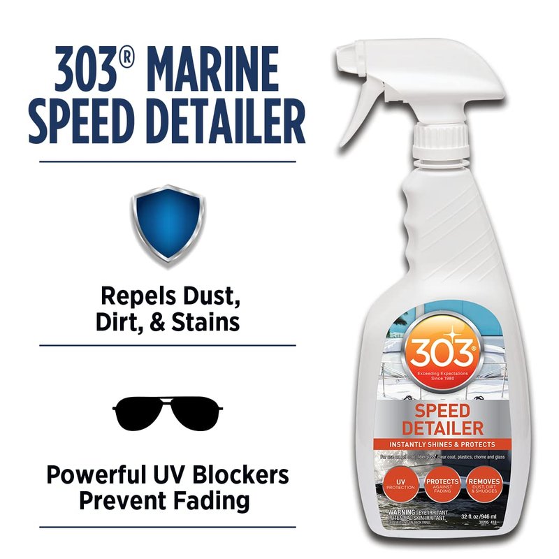 303 Products Marine Speed Detailer - Instantly Shines And Protects - UV Protection - Protects Against Fading - Removes Dust, Dirt, And Smudges, 32 fl. oz. (30205)Packaging May Vary, White