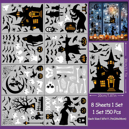 Halloween Window Clings - 8Sheet Halloween Decor Indoor Decals for Party Decoration,Giant Spooky Monster Silhouette Decal Scary Window Clings for Glass Windows