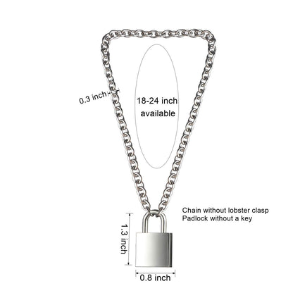 DIBOLA Padlock Necklace Stainless Steel Lock Chain for Men Women Silver 18 inch