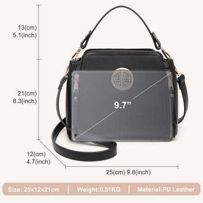 Miss Lulu Handbags for Women Cross Body Bag Girls Fashion Shoulder Bag PU Leather Top Handle (Black)