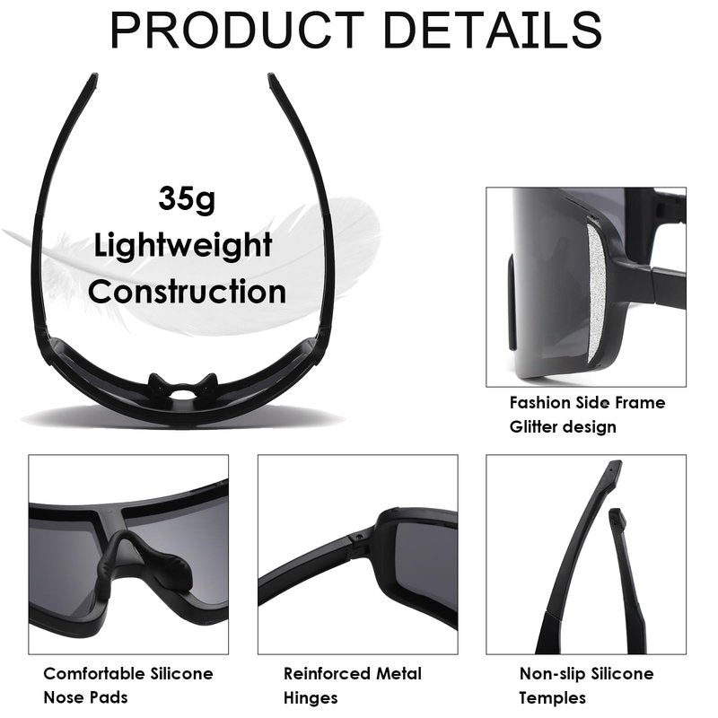 Long Keeper Cycling Sunglasses for Women Men Youth Running Riding Baseball Sports Sun Glasses Windproof Driving Sports Shades (Black Frame Dark Grey Lens)