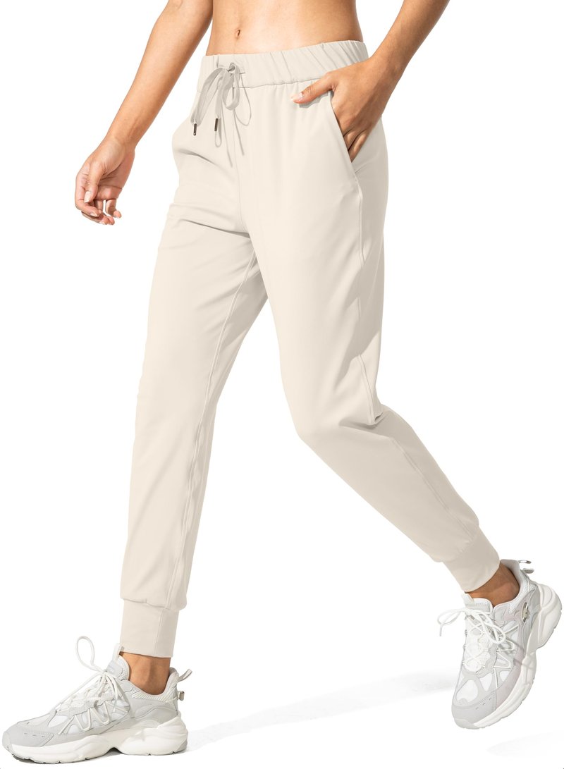 SANTINY Joggers for Women Lightweight Running Drawstring Sweatpants Workout Travel Yoga Athletic Womens Lounge Pants with Pockets(Beige_XS)