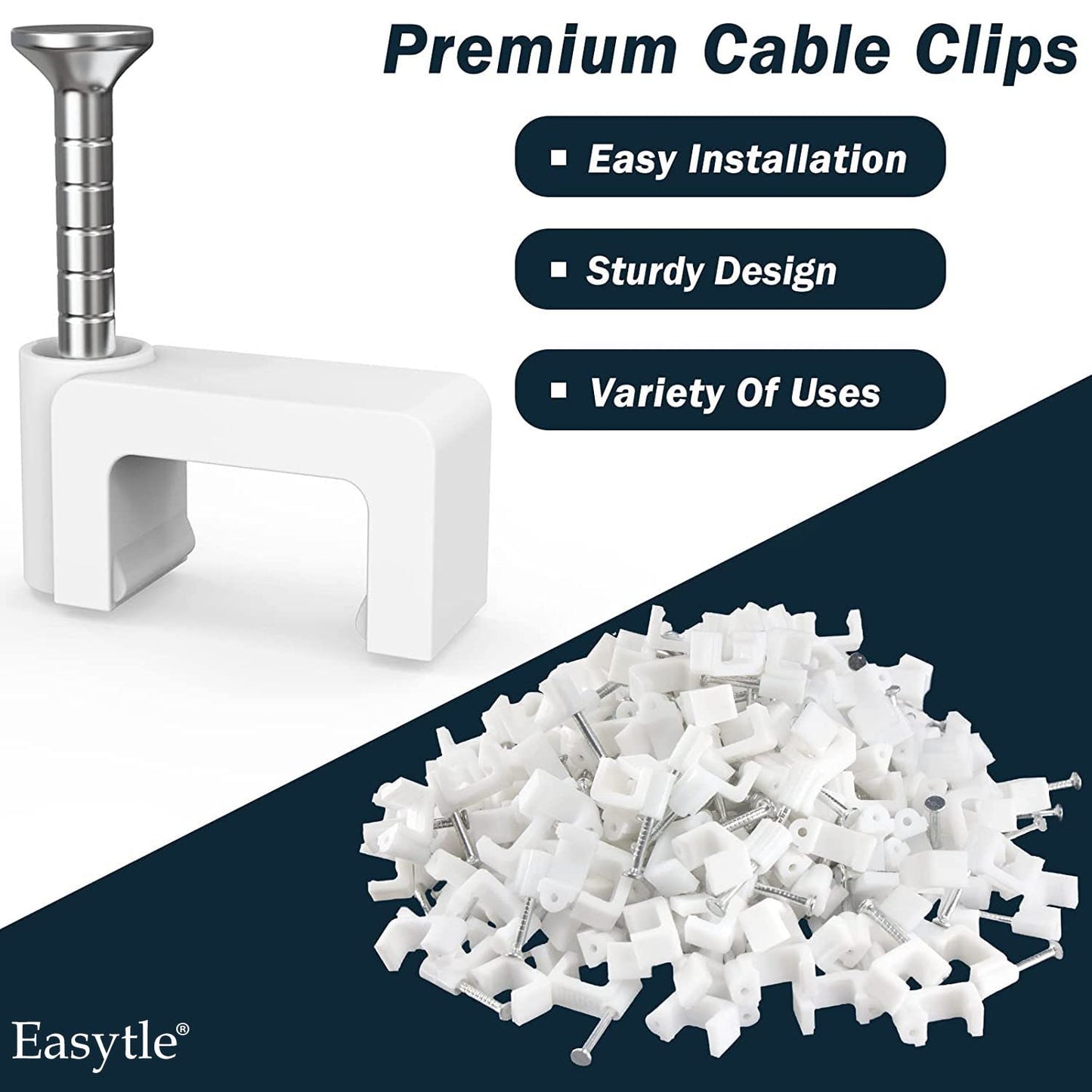 Cable Clips Nail in Cable Clips 100 Pcs 8mm Flat Ethernet Cable Wall Clips Cable Tacks Coax Cable Clip Speaker Wire Clips Cable Nails for Cords Cat5/Cat5e/Cat6/Cat7 RJ45 Cord Clips