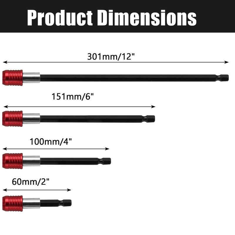 Uenhoy 4 Pcs Drill Bit Extension Set, Magnetic Drill Screwdriver Bit Holders (2-3/8", 4", 6", 12"), 1/4 Inch Hex Shank Quick Release Extension Adapter for Impact Driver Electric Screwdriver
