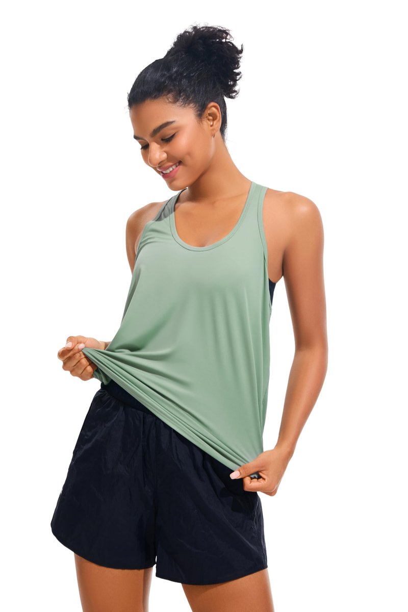JOYSPELS Workout Tank Tops for Women, Ice Silk Quick Dry Athletic Running Shirts, Loose Fit Racerback Gym Tops