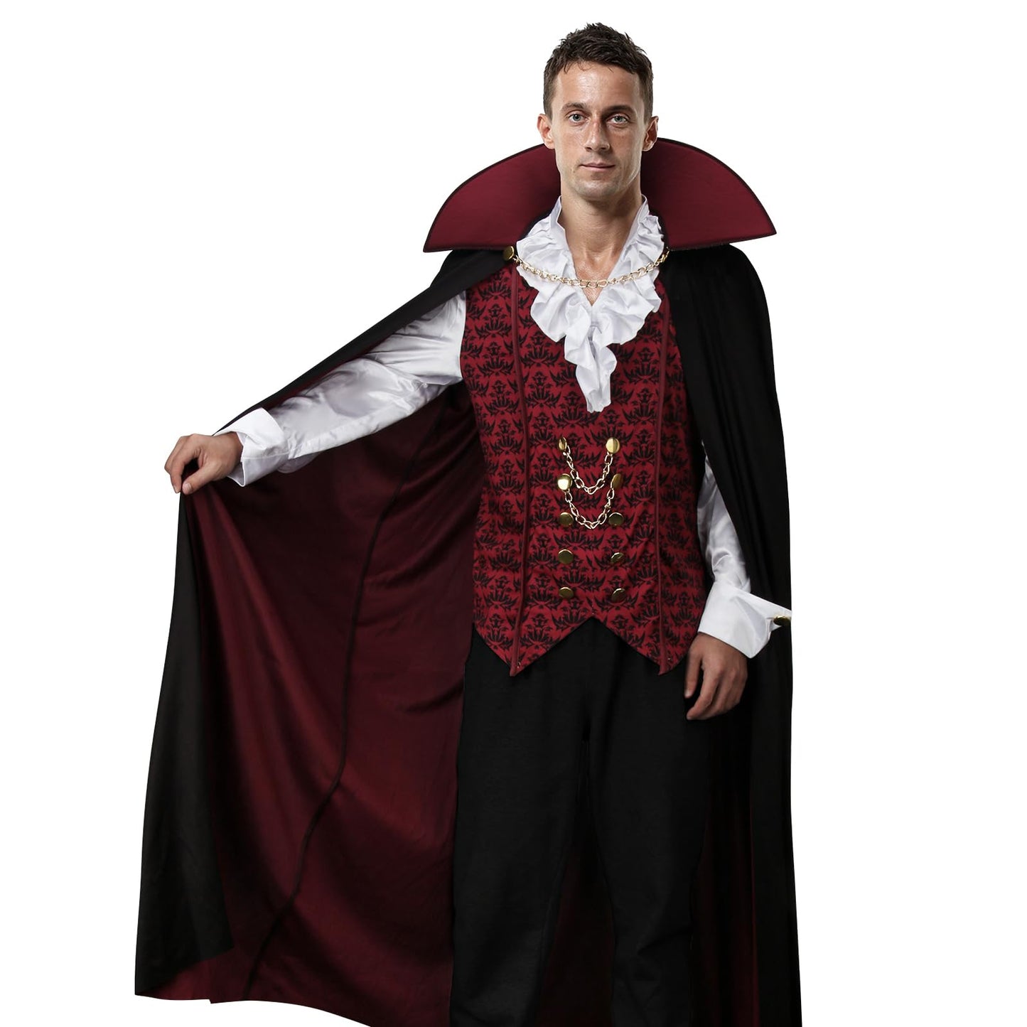 HLENOK Adult Men Devil Vampire Costume Shirt Cloak Outfit Deluxe Medieval Renaissance Scary Gothic Long Halloween Cosplay Cape (X-Large)