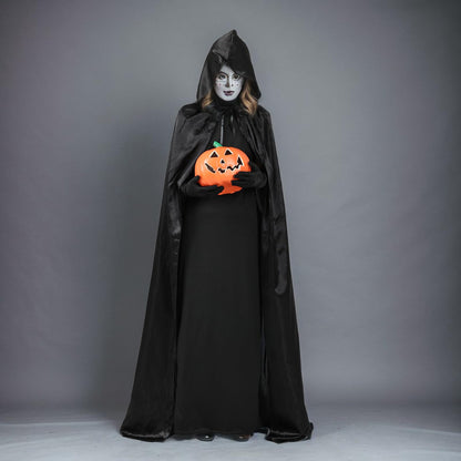 hoyuwak Black Cloak with Hood Halloween Wizard Hooded Cape Full Length Robe for Women Men Role Play Costume Witch Party Dress-Up