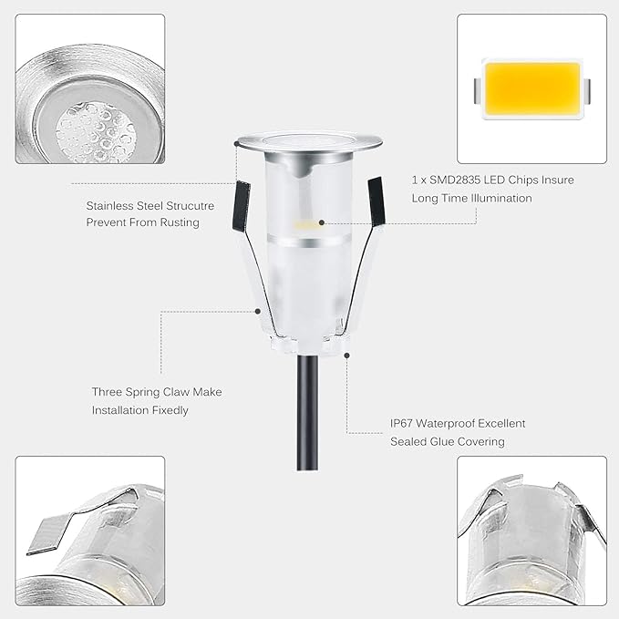 LED Deck Lights Multi-Color RGB Waterproof Recessed Wood Decking 0.7" Tiny Deck Driveway Light Dock Path Step Road Light Outdoor and Indoor Decoration Security Lighting (RGB, 10pcs)
