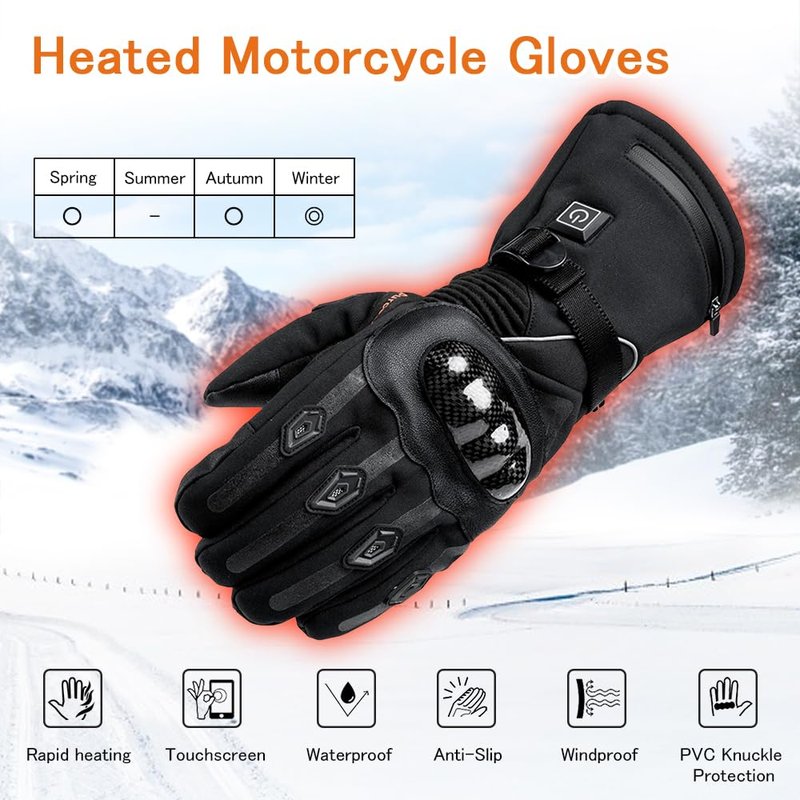 GUMOCH Heated Motorcycle Gloves for Men Women with 7.4V 3000mAh Rechargeable Batteries Touchscreen Waterproof Windproof Non-Slip Heated Gloves for Cycling (Black, X-Large)