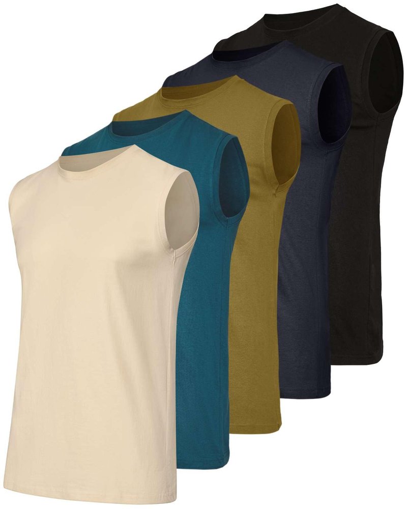 Real Essentials 5 Pack: Men's Cotton Sleeveless Crewneck Tank Top Casual Shirts Tees (Big & Tall Available)- Set 5, XL