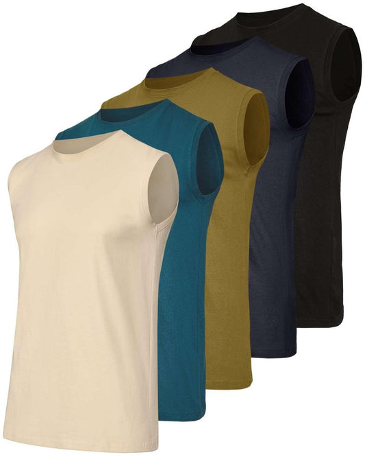 Real Essentials 5 Pack: Men's Cotton Sleeveless Crewneck Tank Top Casual Shirts Tees (Big & Tall Available)- Set 5, XL