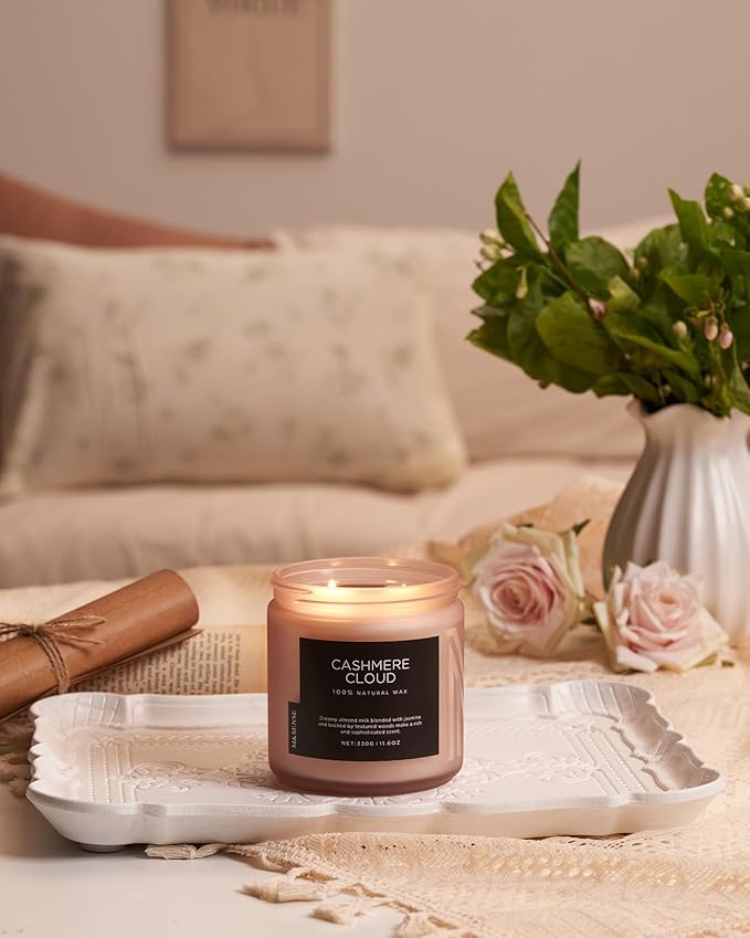 M&SENSE Warm Cashmere Scented Candle, 11.6oz Clean Non Toxic Natural Soy Wax Fragrance for Bathroom Bedroom 70 Hours Burn Time Candle, 2 Wick Aromatherapy Gifts for Housewarming