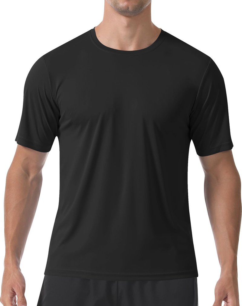 PLUMZJOY Workout Shirts for Men Short Sleeve T Shirts Moisture Wicking UPF 50 Sun Protection T-Shirt Running Workout Shirts Quick Dry Top Tee Black L