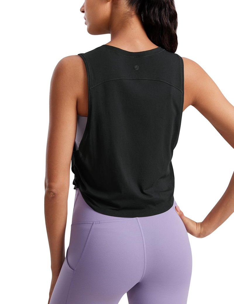 CRZ YOGA Pima Cotton Large Armhole Tank Tops for Women - Workout Sport Athletic Yoga Running Gym Loose Crop Sleeveless Shirts Black Medium