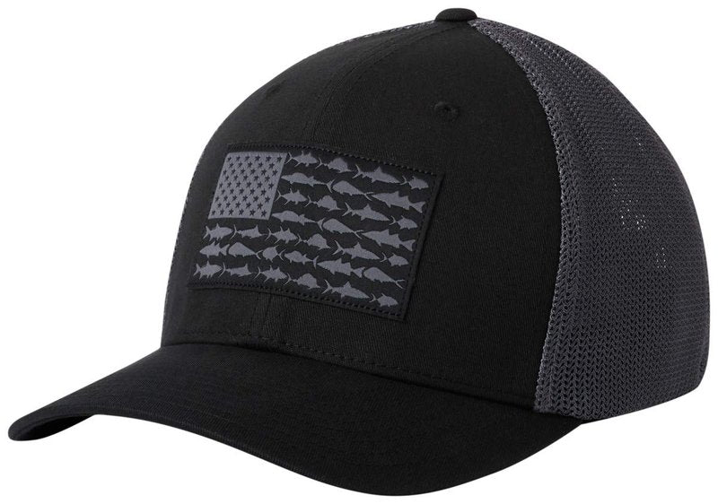 Columbia Unisex PFG Fish Flag Mesh Ball Cap-High Crown, Black/Graphite, XX-Large