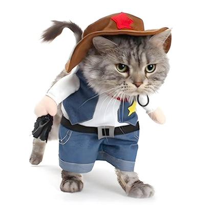 NACOCO Cowboy Costume with Hat for Cat and Small Dog - Halloween Clothes (Large) Blue