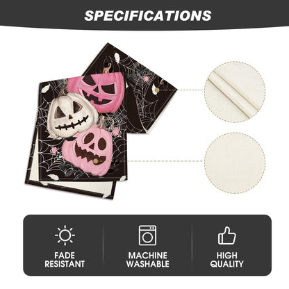 Artoid Mode Pink Pumpkins Spider Web Halloween Table Runner, Seasonal Fall Black Kitchen Dining Table Decoration for Home Party Decor 13x72 Inch