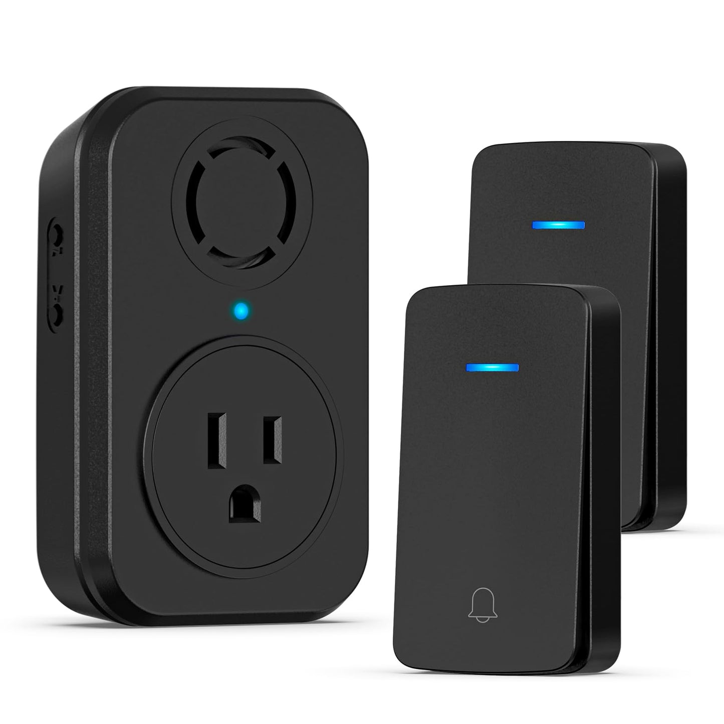 AIDA Wireless Doorbell, Self-powered Doorbell with Extra Socket, No Battery Required Push Button, Cordless Door Bell Ringer, 5 Volume Levels with 32 Doorbell Chimes (White, 2 Button & 1 Receiver)