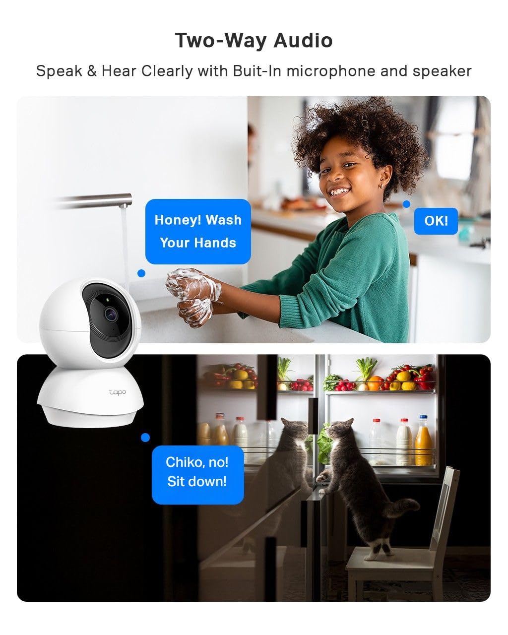 Tapo TC70 Pan/Tilt Indoor Camera House Security Camera, Dog Camera, No Monthly Fee, AI Detection, WiFi Camera, Baby Camera Monitor, 1080p Full HD, 360° View, Night Vision, Works with Alexa & Google