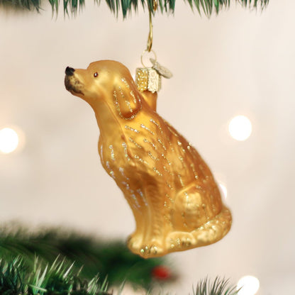 Old World Christmas Sitting Golden Retriever Glass Blown Ornament for Christmas Tree, Handcrafted Holiday Decoration, Dog Collection
